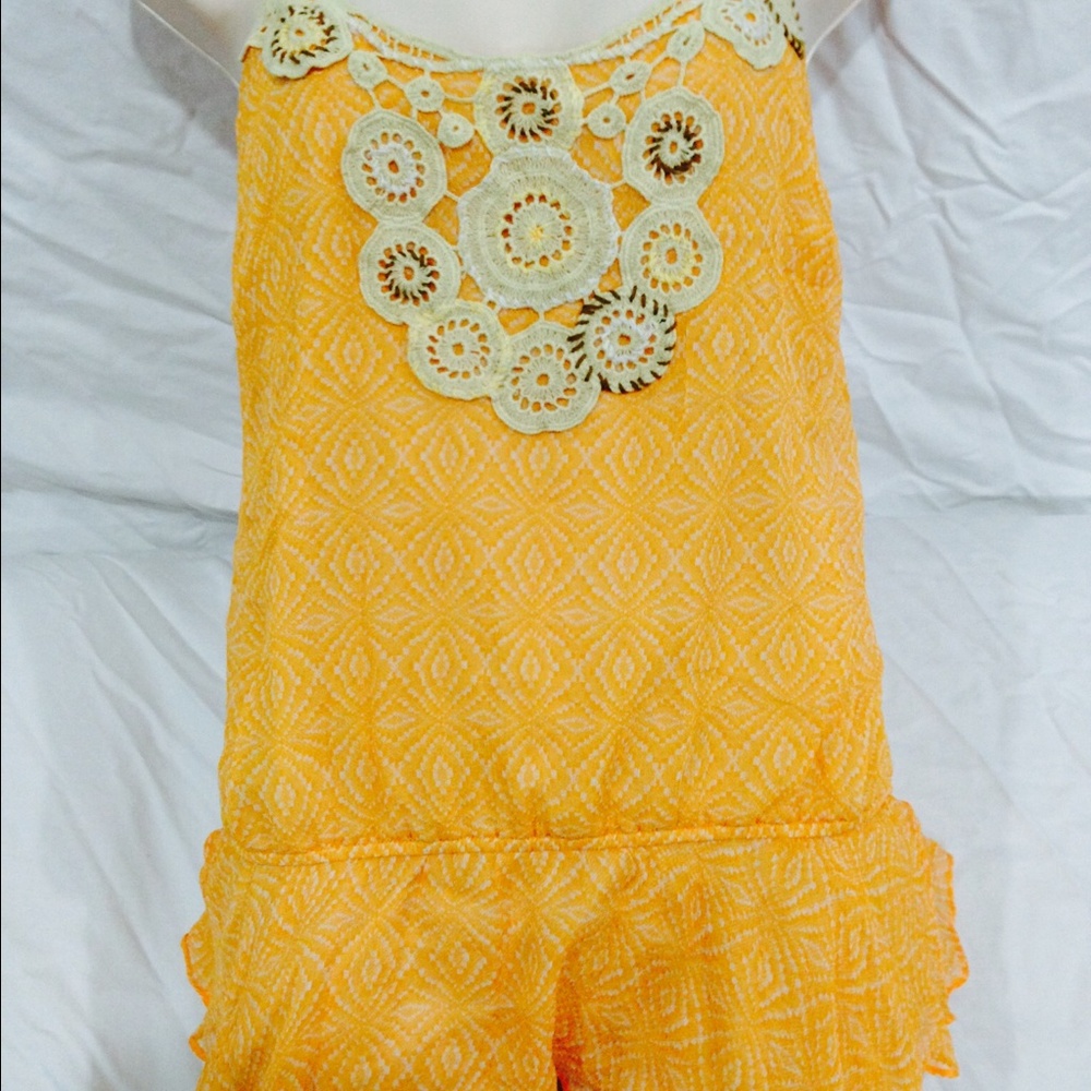 Free People orange‎ crocheted tunic M